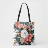 エレガントトロピカルフラワーモノグラムトートバッグ トートバッグ (正面)