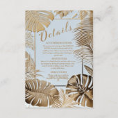 エレガントトロピカル ゴールド モンステラの葉 ウェディング エンクロージャーカード (正面)