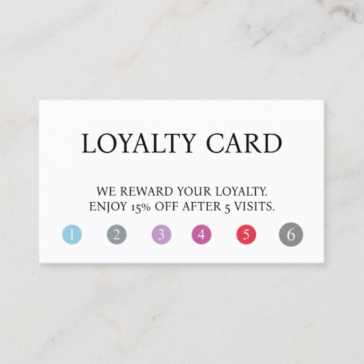 エレガントドカラフルットホワイトはっきりした美しいサロン ロイヤリティカード (正面)