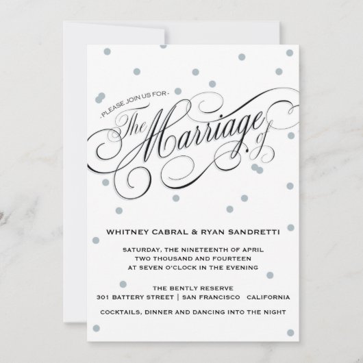 エレガントドットシルバー結婚式招待状 招待状 (正面)