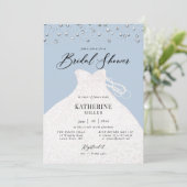 エレガントドレスドレスピアスダスティーブルーブライダルシャワー 招待状 (スタンド正面)