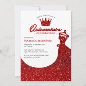 エレガントドレス＆クラウンのキンセアニェーラ誕生日パーティー 招待状 (正面)