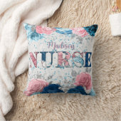 エレガントナースピンクブルーシルバーパーソナライズされたフローラ クッション (ブランケット)