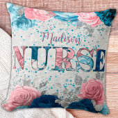 エレガントナースピンクブルーシルバーパーソナライズされたフローラ クッション
