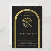 エレガントナース医学卒業パーティー金ゴールドブラック 招待状 (正面)