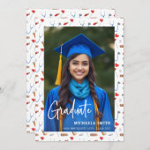 エレガントナース手書きスクリプト写真卒業 案内状 (正面/裏面)