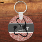 エレガントナースRNカドゥセウスバラ金ゴールドパーソナライズされた キーホルダー (正面)