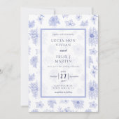 エレガントニュートラルブルーの影の花のパターン 招待状 (正面)