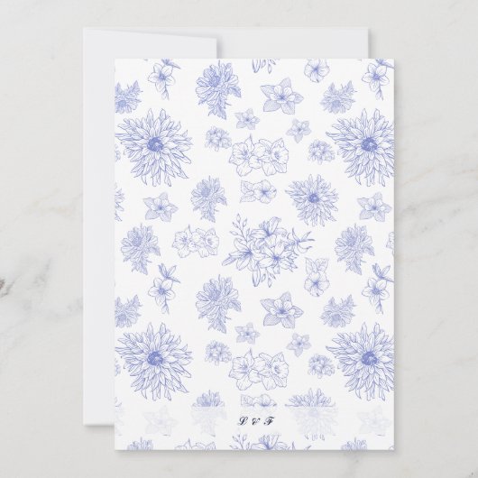 エレガントニュートラルブルーの影の花のパターン 招待状 (裏面)