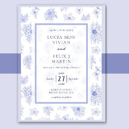 エレガントニュートラルブルーの影の花のパターン 招待状
