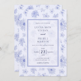 エレガントニュートラル青い影の花のパタ結婚ーン 招待状