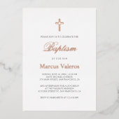 エレガントネイビシンプルーブルーバラ金ゴールドクロスバプテスマ 箔招待状 (正面)