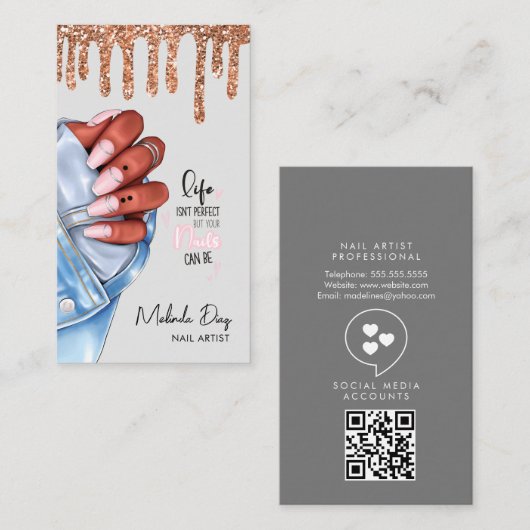 エレガントネイルアーティストデザイナサロングリッターグレー 名刺 (正面/裏面)