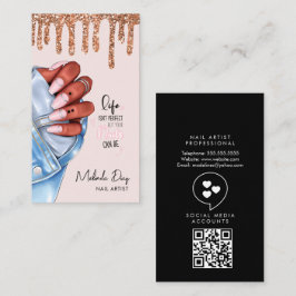 エレガントネイルアーティストデザイナサロングリッターピンク 名刺