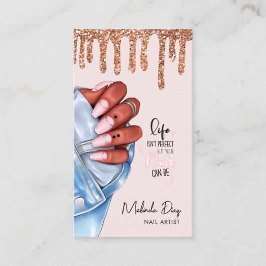 エレガントネイルアーティストデザイナサロングリッターピンク 名刺 (正面)