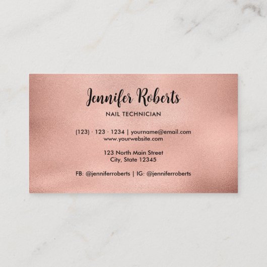 エレガントネイルサロンバラ金ゴールドスクリプトタイポグラフィ 名刺 (裏面)