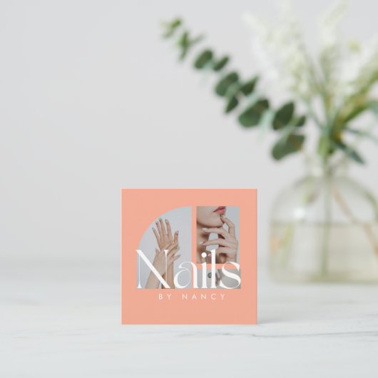 エレガントネイルサロンフォトコラージュピーチ スクエア名刺 (スタンド正面)