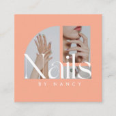 エレガントネイルサロンフォトコラージュピーチ スクエア名刺 (正面)