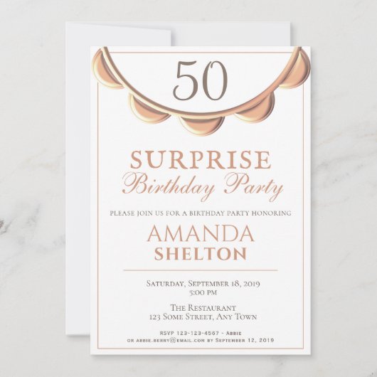 エレガントネックレス50thサプライズ誕生日パーティー 招待状 (正面)