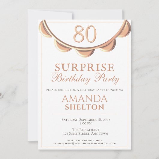 エレガントネックレス80thサプライズ誕生日パーティー 招待状 (正面)