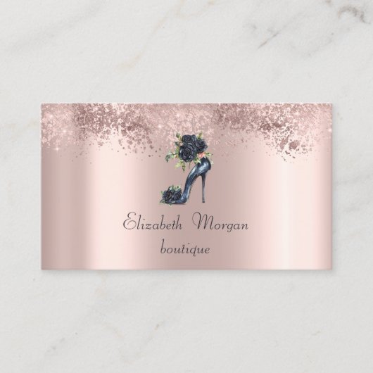 エレガントハイヒールブラックバラグリッターバラ金ゴールド 名刺 (正面)