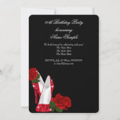 エレガントハイヒールレッドローズブラックバースデーパーティー 招待状 (裏面)