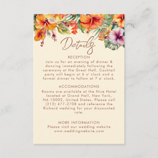 エレガントハイビスカスフラワートロピカル結婚フローラ エンクロージャーカード (正面)