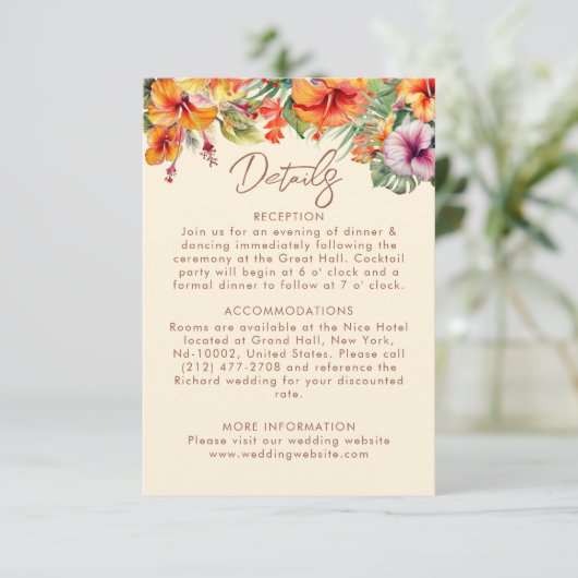 エレガントハイビスカスフラワートロピカル結婚フローラ エンクロージャーカード (スタンド正面)