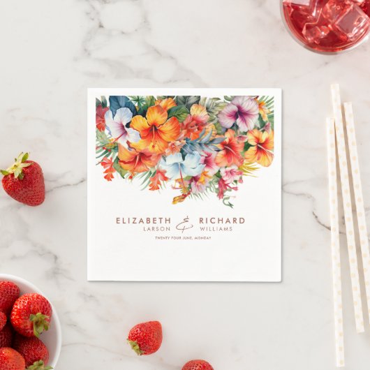 エレガントハイビスカスフラワートロピカル結婚フローラ スタンダードカクテルナプキン (インサイチュ)