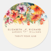 エレガントハイビスカスフラワートロピカル結婚フローラ ラウンドシール (正面)