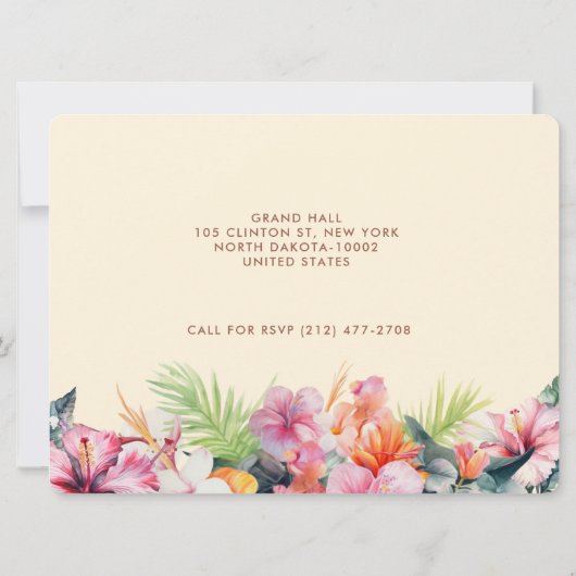 エレガントハイビスカスフラワートロピカル結婚フローラ 招待状 (裏面)