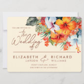 エレガントハイビスカスフラワートロピカル結婚フローラ 招待状 (正面)