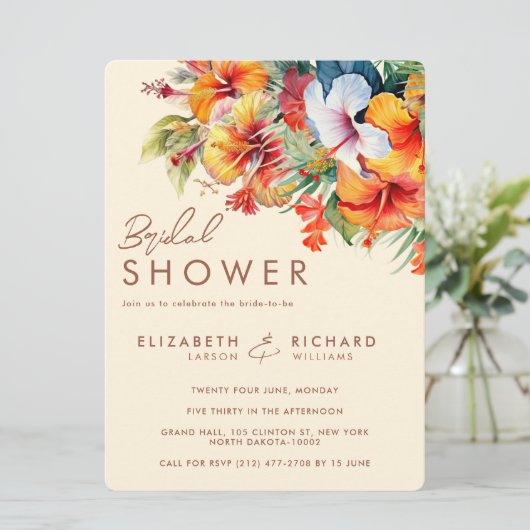 エレガントハイビスカスフラワートロピカル結婚フローラ 招待状 (スタンド正面)