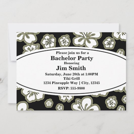 エレガントハイビスカスフローラブラック&タン招待状 招待状 (正面)