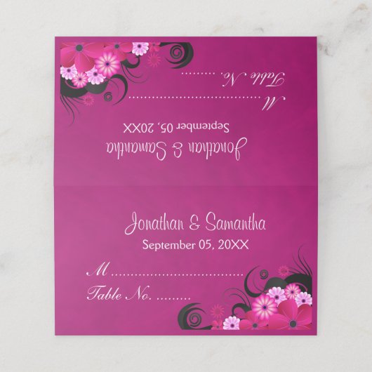 エレガントハイビスカスフローラ暗色明るい赤紫色折り畳みテーブル プレイスカード (外部開封)