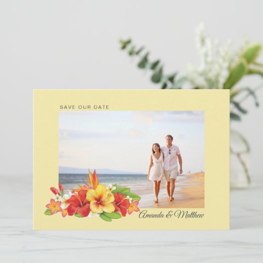 エレガントハイビスカス熱帯フローラ結婚写真 セーブザデート (スタンド正面)