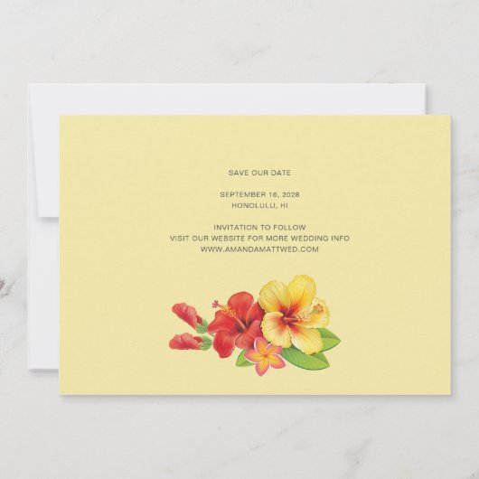エレガントハイビスカス熱帯フローラ結婚写真 セーブザデート (裏面)