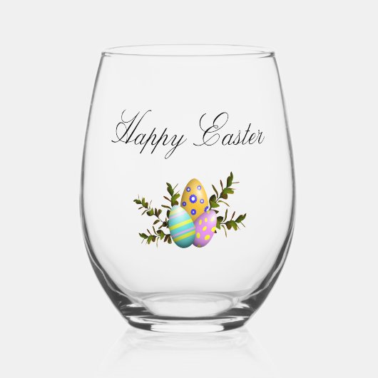 エレガントハッピーイースター装飾卵 ステムなしワイングラス (正面)