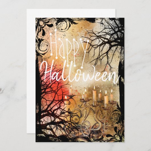 エレガントハッピーハローウィングリーティングカード 招待状 (正面/裏面)