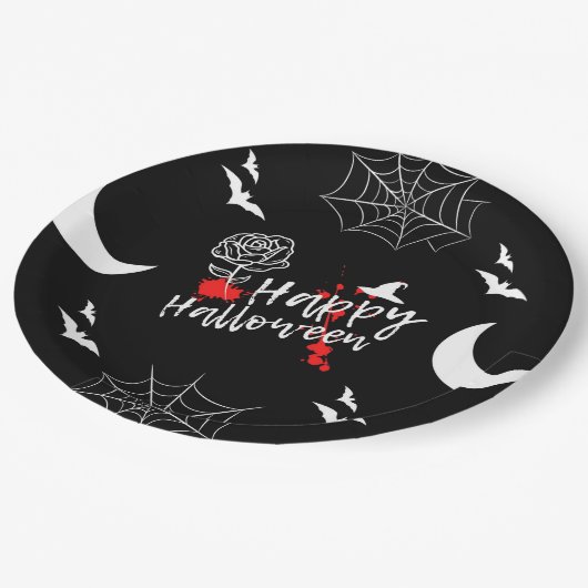エレガントハッピーハローウィンバラとこうもり ペーパープレート (アングル)