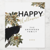 エレガントハッピーハローウィンブラックレイヴンの姓 ワインラベル (シングルラベル)