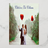 エレガントハッピーバレンタインデー |濃い青1枚の写真 箔シーズンカード (裏面)