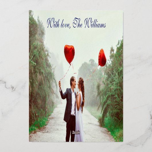 エレガントハッピーバレンタインデー |濃い青1枚の写真 箔シーズンカード (裏面)