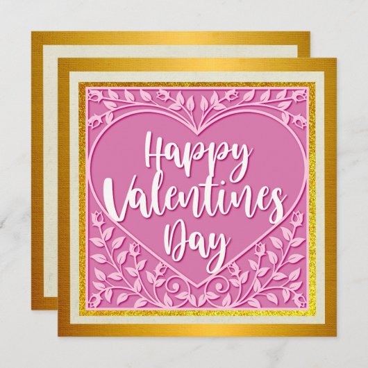 エレガントハッピーバレンタインデー | 金ゴールドとピンクヒート (正面/裏面)