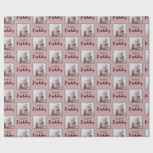 エレガントハッピーバースデーカスタム写真のモダン模様 ラッピングペーパー (フラット)