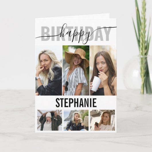 エレガントハッピーバースデー写真 |丁合いあいさつ カード (正面)