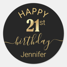 エレガントハッピーバースデー21位の金ゴールドブラックのミニマリスト ラウンドシール