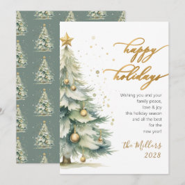 エレガントハッピーホリデー金ゴールドスクリプトクリスマスツリー シーズンカード