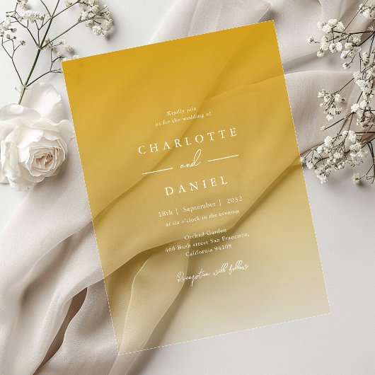 エレガントハニーイエロー勾配アクリ結婚ル アクリル招待状