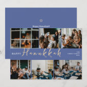 エレガントハヌカータイポグラフィブルー家族の写真 シーズンカード (正面/裏面)